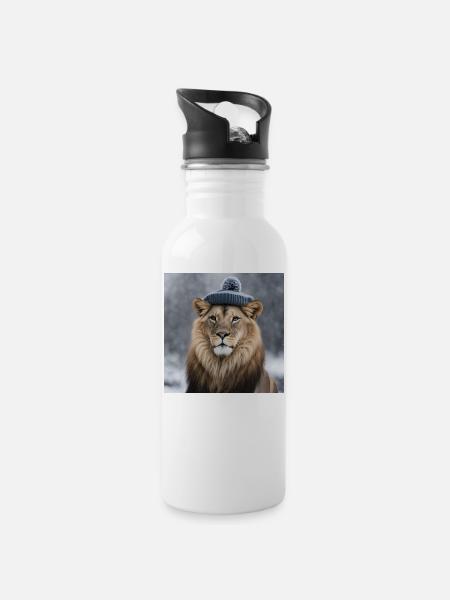 „Líon Baguettè.“ - Trinkflasche mit integriertem Trinkhalm - Weiß