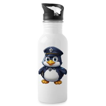 Policier pingouin - Gourde avec paille intégrée - blanc - Droite