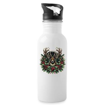 Frohe Weihnachten: Stilvolles Rentier - Trinkflasche mit integriertem Trinkhalm - Weiß - Rechts