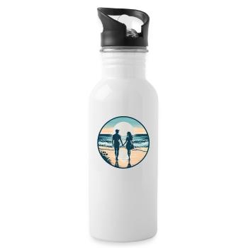 Beachside Bliss: Romantischer Strandspaziergang - Trinkflasche mit integriertem Trinkhalm - Weiß - Rechts