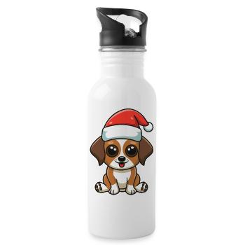 Doggy with Santa hat - Water bottle with straw - white - Right
