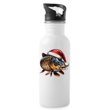 Carpe festive avec chapeau de père Noël - Gourde avec paille intégrée - blanc - Droite