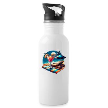 Cocktail am Strand: Farbenspiel auf dem Handtuch - Trinkflasche mit integriertem Trinkhalm - Weiß - Rechts
