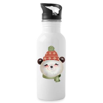 cute panda bear with bobble hat in winter - Water bottle with straw - white - Right
