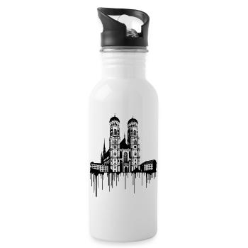 Frauenkirche in Munich | Street Art Banksy Style - Water bottle with straw - white - Right