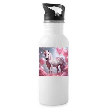 Einhorn pink Herzen - Trinkflasche mit integriertem Trinkhalm - Weiß - Rechts