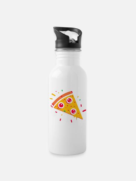 Pizza = Bonheur - Gourde avec paille intégrée - blanc