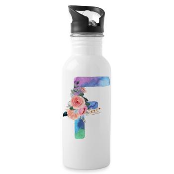 Buchstabe f Aquarell - Trinkflasche mit integriertem Trinkhalm - Weiß - Rechts