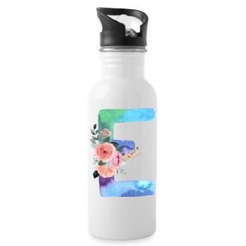 Buchstabe E Aquarell - Trinkflasche mit integriertem Trinkhalm - Weiß - Rechts