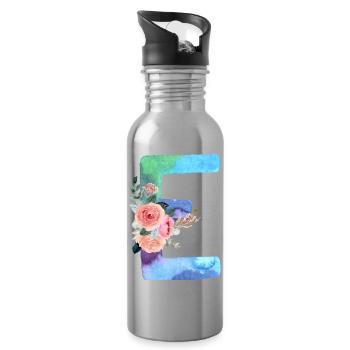 Buchstabe E Aquarell - Trinkflasche mit integriertem Trinkhalm - Lightsilver - Rechts