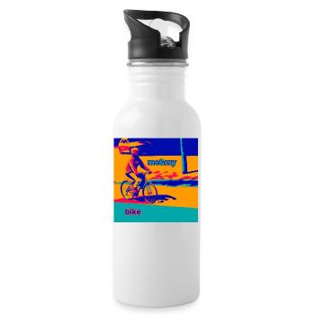 Biker riding bicycle in the city "Me & my bike" - Water bottle with straw - white - Right