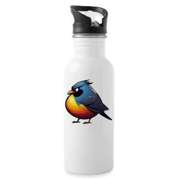 Dicker kleiner grimmiger Vogel - Trinkflasche mit integriertem Trinkhalm - Weiß - Rechts