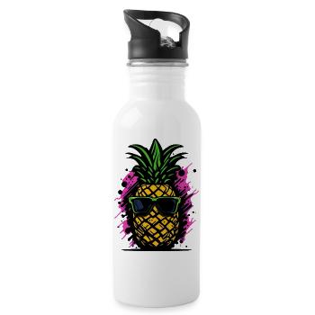 Ananas a lunette retro cool - Gourde avec paille intégrée - blanc - Droite