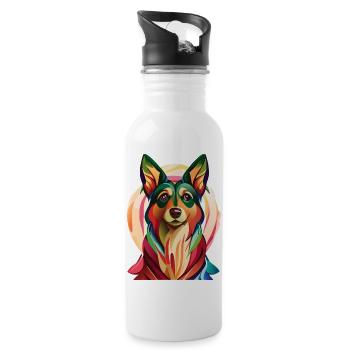 Farbklecks Schäferhund - Trinkflasche mit integriertem Trinkhalm - Weiß - Rechts