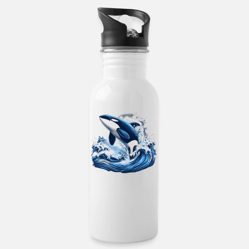 Blauer Orca - Trinkflasche mit integriertem Trinkhalm - Weiß