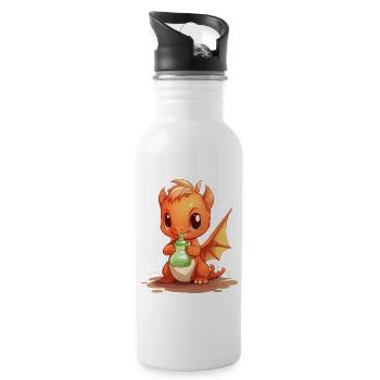 Cute Drinking Baby Dragon Kawaii Shirt - Water bottle with straw - white - Right