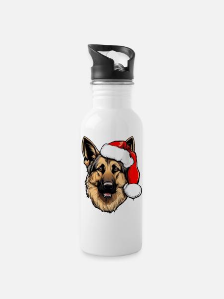 Deutscher Schäferhund Mütze Weihnachten - Trinkflasche mit integriertem Trinkhalm - Weiß