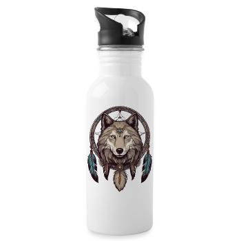 Traumfänger mit Wolf - Trinkflasche mit integriertem Trinkhalm - Weiß - Rechts