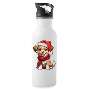 chien avec bonnet de noel - Gourde avec paille intégrée - blanc - Droite