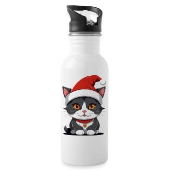 Chat Noël - Gourde avec paille intégrée - blanc - Droite