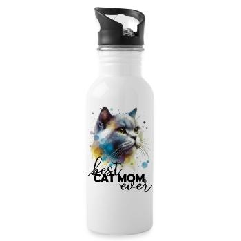 Beste Katzenmama Ever - Trinkflasche mit integriertem Trinkhalm - Weiß - Rechts