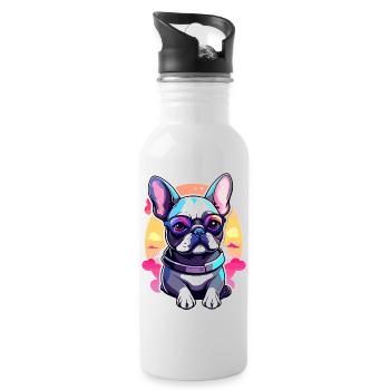 Französische Bulldogge Hund Illustration - Trinkflasche mit integriertem Trinkhalm - Weiß - Rechts