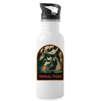 Tiger's Eye in Close-up – Intense Illustration - Water bottle with straw - white - Right
