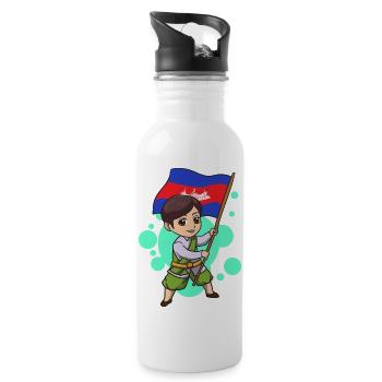 Kambodscha Tempel Khmer Vintage Flagge I Geschenk - Trinkflasche mit integriertem Trinkhalm - Weiß - Rechts