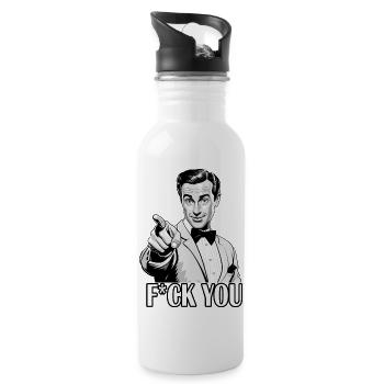 Retro Mann - FUCK YOU - Trinkflasche mit integriertem Trinkhalm - Weiß - Rechts
