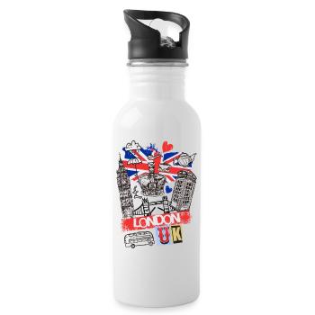London England UK Stadt Skyline Cartoon Gezeichnet - Trinkflasche mit integriertem Trinkhalm - Weiß - Rechts