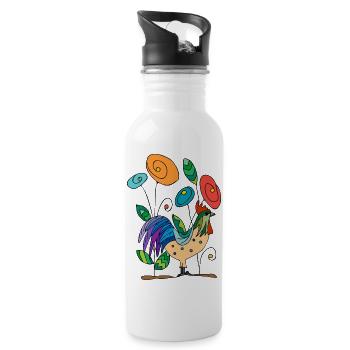 Hahn - Trinkflasche mit integriertem Trinkhalm - Weiß - Rechts