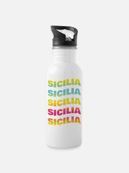 t-shirt Sicilia onda t-shirt idée cadeau - Gourde avec paille intégrée - blanc