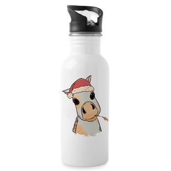 Poulain bébé Noël cadeau de Noël cheval fou - Gourde avec paille intégrée - blanc - Droite