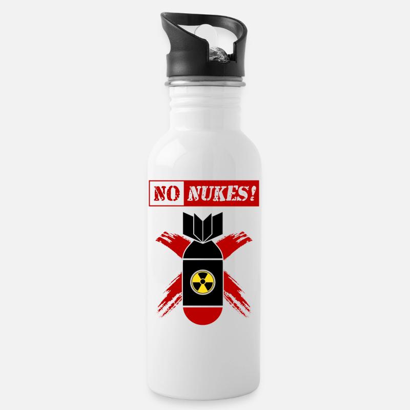 NO NUKES | Anti-nuclear weapon! - Water bottle with straw - white
