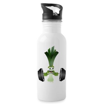 Eine Stange Lauch mit einer Hantel beim trainieren - Trinkflasche mit integriertem Trinkhalm - Weiß - Rechts