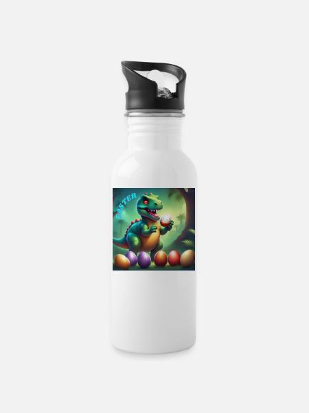 Adorable Dinosaur Red Eyes Easter - Water bottle with straw - white