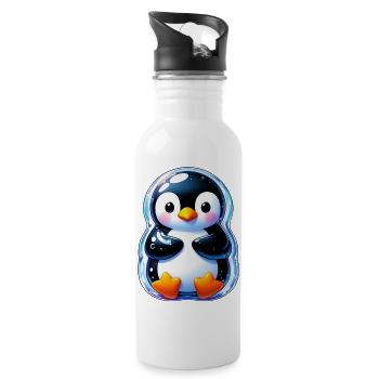 Pinguin - Trinkflasche mit integriertem Trinkhalm - Weiß - Rechts