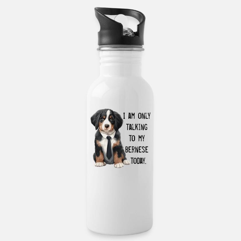 Berner Sennenhund - Trinkflasche mit integriertem Trinkhalm - Weiß