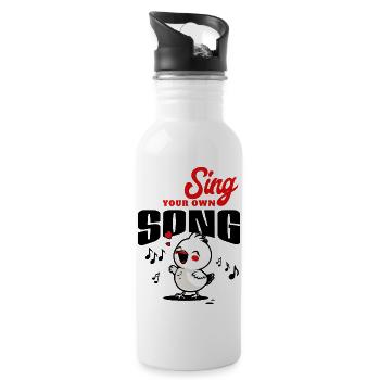 Niedliches Küken singt Spruch: Sing your own song - Trinkflasche mit integriertem Trinkhalm - Weiß - Rechts