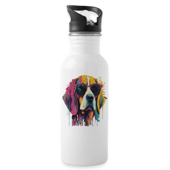 Colorful dog with sunglasses - Water bottle with straw - white - Right
