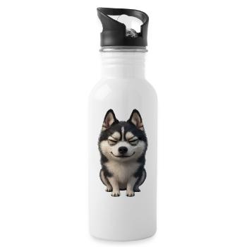 Cheerful Husky Laughing Face - Water bottle with straw - white - Right