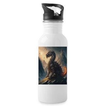 Drachenkrieger Schwarzrot Illustration - Trinkflasche mit integriertem Trinkhalm - Weiß - Rechts