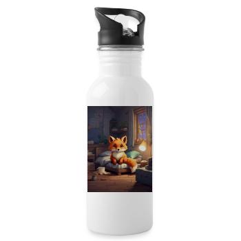 Nächtlicher Fuchs im Kuschelzimmer - Trinkflasche mit integriertem Trinkhalm - Weiß - Rechts