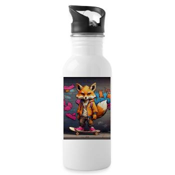 Urbaner Fuchs auf Skateboard im Graffiti-Stil - Trinkflasche mit integriertem Trinkhalm - Weiß - Rechts