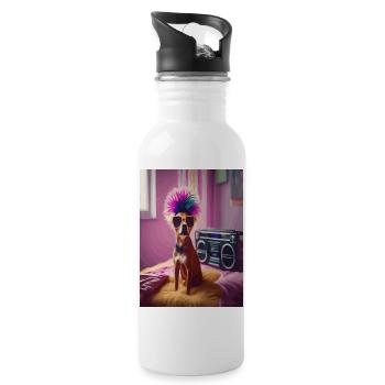 Punk-Hund mit Sonnenbrille und Boombox - Trinkflasche mit integriertem Trinkhalm - Weiß - Rechts