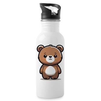 Little Cute Cute Brown Bear, Teddy Bear - Water bottle with straw - white - Right