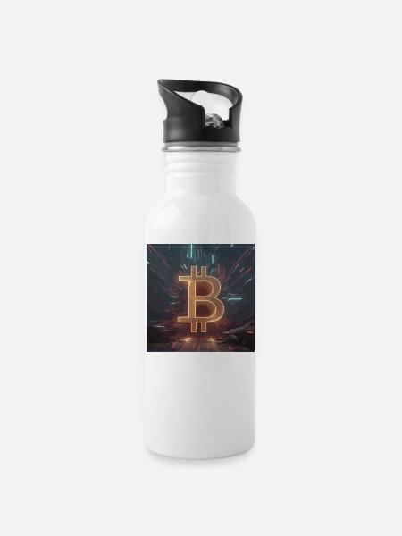 Futuristische Bitcoin-Energie - Trinkflasche mit integriertem Trinkhalm - Weiß