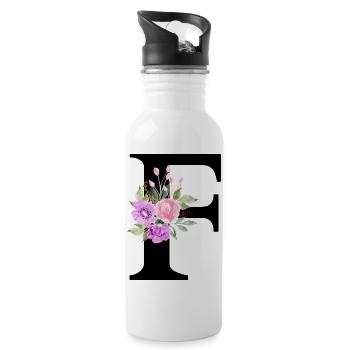 Lila Blumenbuchstabe F - Trinkflasche mit integriertem Trinkhalm - Weiß - Rechts