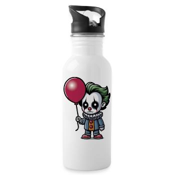 Petit clown effrayant aux cheveux verts avec un ballon - Gourde avec paille intégrée - blanc - Droite