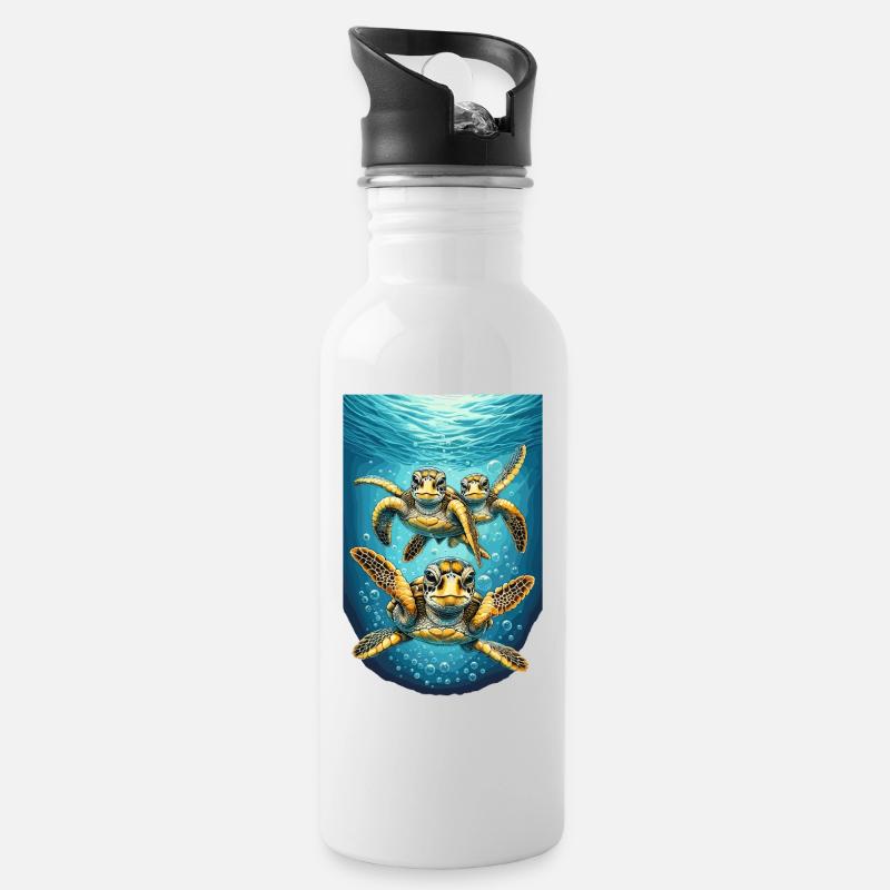 Turtle Abstraction Unterwasserdesign - Trinkflasche mit integriertem Trinkhalm - Weiß